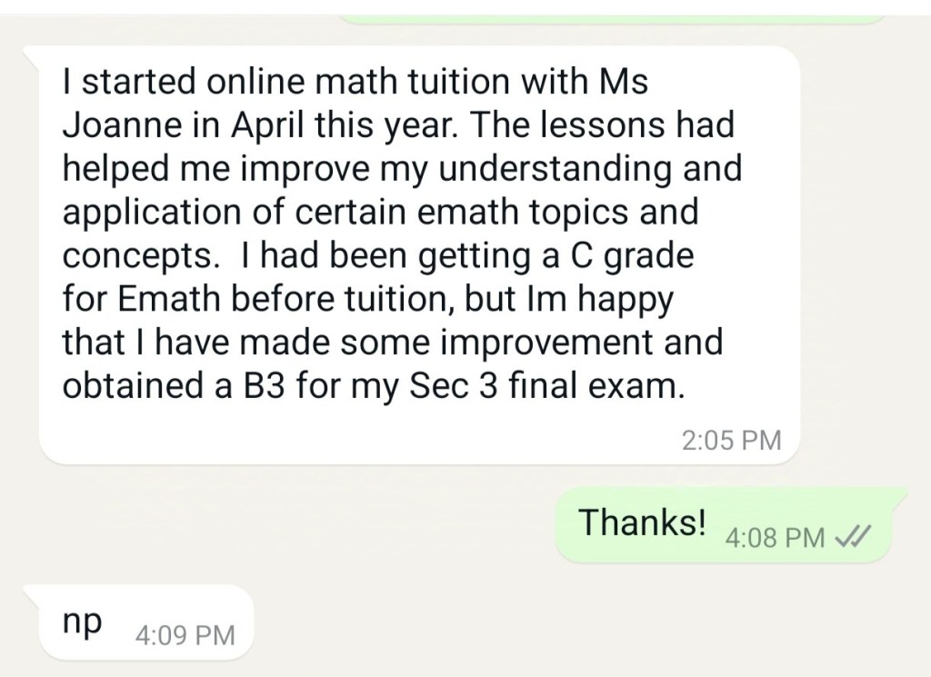 O level testimonials from student for emath and amath tuition