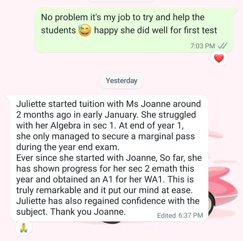 O level testimonials from student for emath and amath tuition