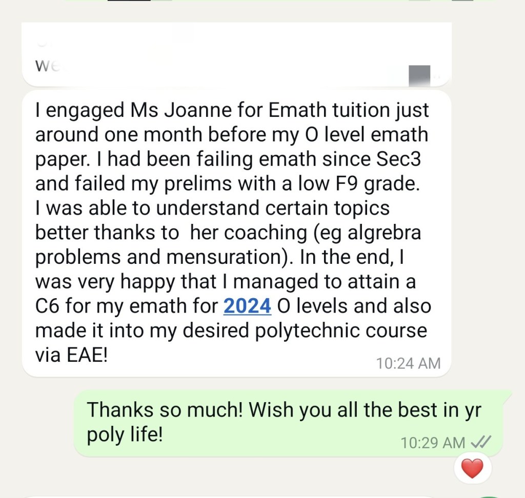O level testimonials from student for emath and amath tuition